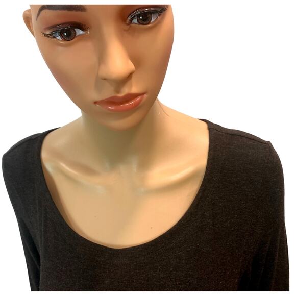 Eileen Fisher SOFT Midi Dress Scarf Hem Heathered Brown Jersey | M - Picture 5 of 9